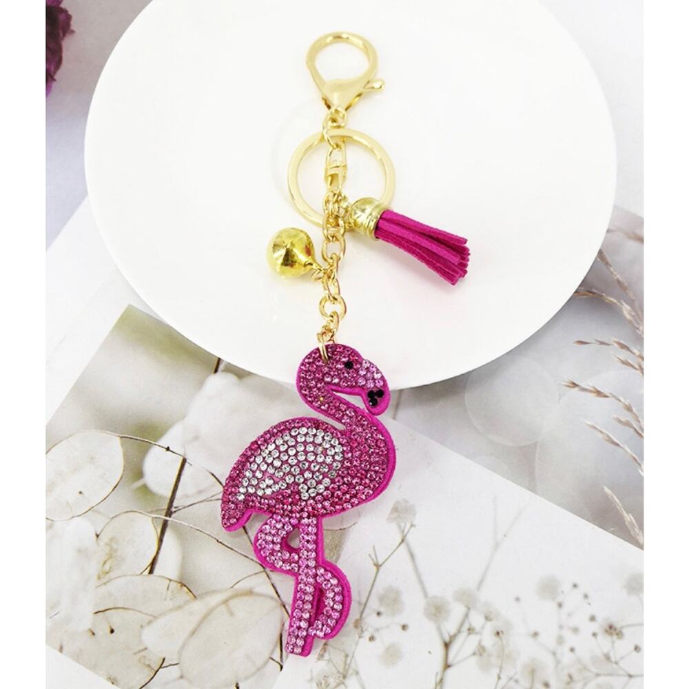 Pink Flamingo Crystal Keychain